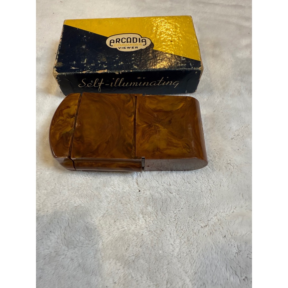Arcadia Commander Viewer Vintage Pocket Self-Illuminating Slide Viewer Brown Box